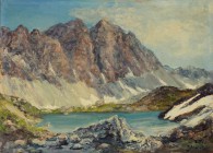SAMUEL MELCHERT
Wädenswil 1916-1994 Chêne-Bourg

"Blick über den Bergsee mit Piz d'Err bei Savognin"

Unten rechts signiert "S. Melchert".
Öl auf Kart...