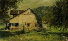 *
ROBERT STOOP
Romanshorn 1908-1979 Uster

Bauernhaus mit grünem Garten

Unten links Ritzsignatur "R. Stoop" und datiert "(19)66".
Öl auf Pavatex, 18,...