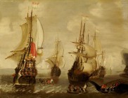 REINIER NOOMS GENANNT ZEEMAN
Amsterdam 1623-1667 Amsterdam

Hafen mit holländischen Fregatten und Ruderbooten

Unten rechts signiert "R. Zeeman".
Öl a...