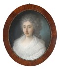 *
JOHANN FRIEDRICH AUGUST TISCHBEIN
Maastricht 1750-1812 Heidelberg

Portrait Anna Louise Dufour, geb. Pallard

Rückseitig handschriftliches Etikett "...