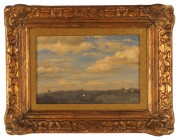 ROBERT ZÜND
Luzern 1827-1909 Luzern

Wolkenstudie über Landschaft mit vereinzelten Häusern

Unten rechts datiert "20. Aug. (18)62".
Öl auf Lwd.,...