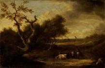THOMAS BAKER
Harborne (bei Birmingham) 1809-1864

Landschaft mit Hirten und Vieh

Öl auf Lwd., 31,8 x 49,2 cm