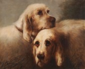 BELGISCHER ODER FRANZÖSISCHER KÜNSTLER 19./20. JH.

Portrait zweier Setter-Hunde

Unten links undeutlich signiert "Chantin (?)".
Öl auf Lwd., 46 ...