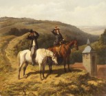 KAREL FREDERIK BOMBLED
Holländischer Künstler, 1822-1902

Elegantes Reiterpaar auf einer Anhöhe in die Ferne blickend

Unten rechts signiert "Ch....