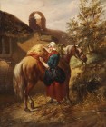 KAREL FREDERIK BOMBLED
Holländischer Künstler, 1822-1902

Holländische Bäuerin beim Beladen ihres Pferdes

Unten links signiert "K. F. Bombled"....