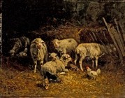 ALEXANDRE DEFAUX
Bercy 1826-1900 Paris

Stallinneres mit Schafen und Hühnern

Unten links signiert "A. Defaux".
Öl auf Lwd., 25,5 x 33,5 cm

P...