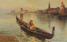 FAUSTO GIUSTO
Italienischer Künstler, 1867-1941

Gondelfahrt bei Mondschein

Unten links signiert "F. Giusto".
Öl auf Lwd., 74 x 115,5 cm, oben rechts...