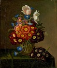 *
WILLIAM HAMMER
Kopenhagen 1821-1889 Kopenhagen

Blumenstillleben mit Aurikeln und Anemonen in einer Glasvase

Unten rechts signiert "William H...