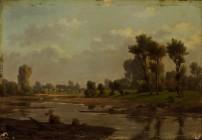 RENÉ JOUHAN
Angers (Maine-et-Loire) 1835

Sommerliche Landschaft am Flussufer

Unten links signiert "R. Jouhan" und datiert "(18)68".
Öl auf Karton, 2...