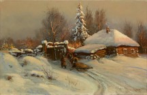 YULIY YULEVITCH (JULIUS) KLEVER
Dorpat 1850-1924 Leningrad

Winterliche Abendstimmung

Unten rechts in Kyrillisch signiert.
Öl auf Lwd., doublie...