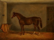 EDWIN LODER OF BATH
Englischer Künstler, 1827-um 1888

Braunes Rennpferd in Stallinnerem

Unten links signiert "E. Loder" und datiert "1887".
Öl auf L...