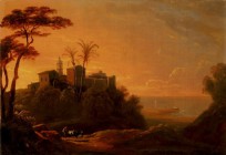 MONOGRAMMIST E. S.
Europäischer Künstler, Anfang 19. Jh.

Ansicht einer Burg auf einem Hügel mit Ausblick auf das Meer

Unten rechts monogrammiert "E....