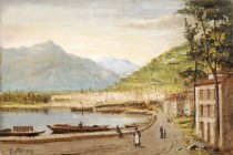 *
CHERUBINO PATA
Sognogno 1827-1899 Gordola

Stadt an Seeufer vor Gebirge

Unten links signiert "Pata" und datiert "(18)72".
Öl auf Lwd., 31 x ...