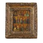*
RUSSISCHER KÜNSTLER UM 1800

Sechsfelder-Ikone

Tempera auf Holz, 23,5 x 19,5 cm, in antikem Originalrahmen