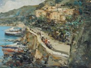 *
PIETRO SCOPPETTA
Amalfi 1863-1920 Neapel

Italienisches Küstenstädtchen mit Spaziergängern im Vordergrund

Unten links signiert "P. Scoppetta".
Öl a...