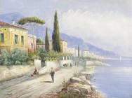 *
PIETRO TORETTI
Italienischer Künstler, 1888-1927

Südliche Küstenstrasse mit Zedern und Pinien

Unten links signiert "P. Toretti".
Öl auf Lwd., 60 x...