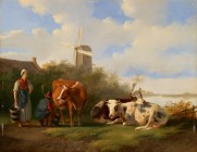 *
ALBERTUS VERHOESEN
Utrecht 1806-1881 Utrecht

Bauer und Bäuerin beim Melken

Unten in der Mitte signiert "A. Verhoesen".
Öl auf Holz, 30 x 38...