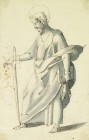 JOSIAS MURER
Zürich 1564-1630 Zürich

Apostel Paulus mit Schwert und Buch

Lavierte Tuschfeder, aufgezogen, 20,2 x 13 cm, Detail eines Scheibenrisses,...