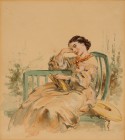 *
CHARLES EDOUARD DE BEAUMONT
Lannion 1812-1888 Paris

Lesende junge Frau auf Gartenbank

Unten rechts signiert "E. de Beaumont".
Aquarell auf Papier,...
