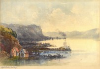 *
WILLIAM COUTTS KEPPEL
London 1832-1894

Seelandschaft mit Bergen

Unten links auf der Unterlage bezeichnet "by Wm Coutts, Visct. Bury".
Aquarell auf...