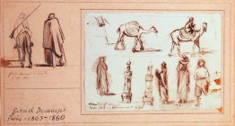 ALEXANDRE GABRIEL DECAMPS
Paris 1803-1860 Fontainebleau

Orientalische Darstellungen mit Beduinen und Kamelen

Undeutlich datiert und bezeichnet "(......