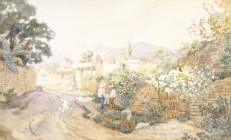 *
PAUL (PABLO) FISCHER
Deutsch-mexikanischer Maler 1864-1932

"Pueblo cerca de Orizaba, Pico de Orizaba"

Unten rechts monogrammiert "P F" (in L...