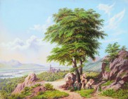 *
G.M. LEINMÜLLER
tätig um 1850

Landschaft mit rastenden Wanderern

Unten rechts monogrammiert "GML" und datiert "1868". Rückseitig bezeichnet "Die R...