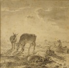 *
BALTHASAR PAUL OMMEGANCK
Antwerpen 1755-1826 Antwerpen

Hirten mit Vieh

Unten links signiert "B. Ommeganck".
Tuschaquarell auf Papier, LM 21 x 21,2...
