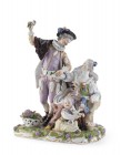 *
Figurengruppe, Wien, Modell um 1780, Bemalung 19. Jh.

Porzellan. Paar mit zwei spielenden Kindern und kleinem Hund, rückseitig stehender Caillot-Zw...