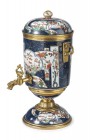 Fontaine à parfum, Frankreich, Ende 18. Jh.

Porzellan mit Imaridekor und vergoldete, zisellierte Bronze. Zylinderfom mit flachem Deckel. Hahn/Ausguss...
