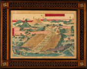 *
JAPANISCHE HOLZSCHNITTE 19. JH.

Stadt mit Gebirge und Vulkan im Hintergrund

Farbholzschnitt, 32,5 x 48,5 cm