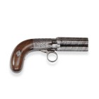 Perkussions-Bündelrevolver, belgisch, um 1850

Z 2
L 16,5 cm

Nummerierte Ätzdamast-Rundläufe (L 6 cm), Kal. 9 mm, gezogen, 4-schüssig, Lièger Abnahme...