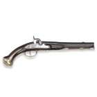 Perkussionspistole, französisch, um 1810/40

Z 2
L 39 cm

Gebläuter Rundlauf (L 23,8 cm), Kal. 15,3 mm, Kammerdrittel oktogonal, mit floraler Vergoldu...