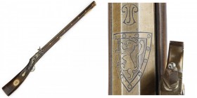 Radschlossbüchse, süddeutsch, 2. Hälfte 16. Jh./19. Jh., komposit

Z 2
L 132 cm

Gewickelter Damast-Oktogonallauf (L 87,6 cm) wohl 19. Jh., Kal 16,8 m...