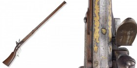 Steinschlossstutzer, deutsch/schweizerisch, um 1780

Z 2
L 137 cm

Älterer Oktogonallauf (L 100,3 cm), Kal. 17 mm, gezogen, Kammerdrittel mit konkaver...