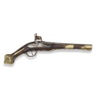 Steinschlosspistole, osmanisch, 18./19. Jh.

Z 2-3
L 41 cm

Älterer Rundlauf (L 24 cm), Kal. 15,5 mm, Kammerbereich oktogonal, sig. "DUINA" (Stöckel I...