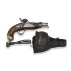 Gendarmerie-Perkussionspistole, französisch, M 1822 T

Z 2
L 24 cm

Rundlauf (L 12,7 cm), Kal. 15,5 mm, Kammerdrittel oktogonal, Schlossplatte flach, ...
