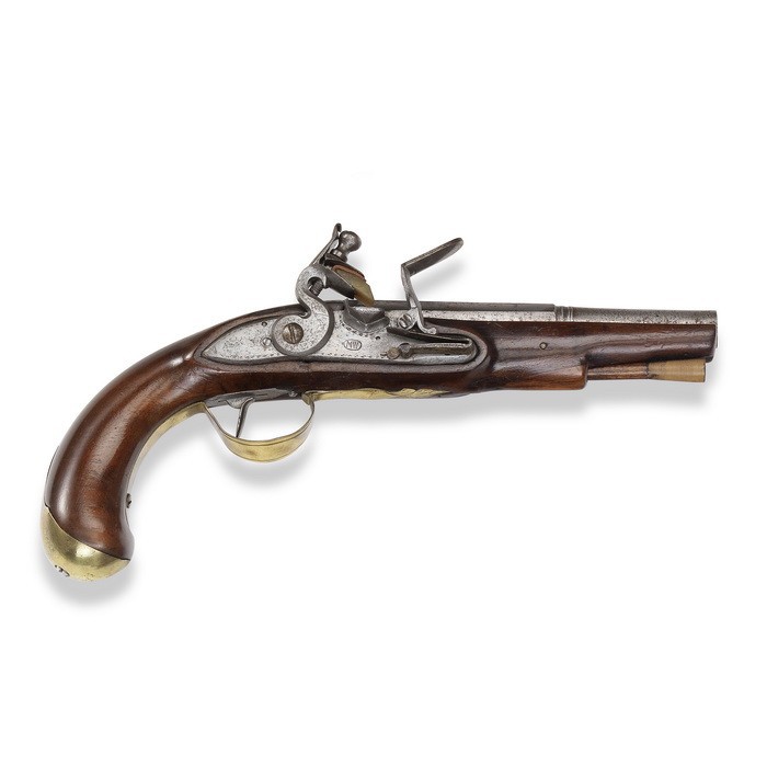 Steinschlosspistole, deutsch ?, um 1780

Z 2-3
L 31 cm

Gekürzter Rundlauf (L 17...