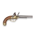 Steinschlosspistole, französisch, M 1777, 2. Modell

Z 2
L 33,5 cm

Kavallerie. Rundlauf (L 19 cm), Kal. 18 mm, Oberseite gest. "1777". Messingschloss...