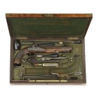 Perkussionspistole, schweizerisch, um 1820/30

Z 2
L 34,5 cm

Oktogonallauf (L 20,7 cm), Kal. 9,9 mm, Visier und geschobenes Korn. Schlossplatte und H...