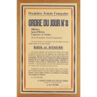 Ordre du jour N° 8 du Général  J. de Lattre

Druck auf braunem Papier mit roter und blauer Umrandung, LM 95 x 60 cm, gerahmt

Première Armée Française...