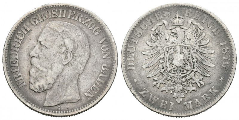Alemania. Baden. Friedrich Grosherzog. 2 marcos. 1876. Karlsruhe. G. (Km-265). A...