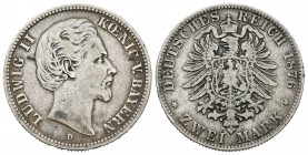 Alemania. Bavaria. Ludwig II. 2 marcos. 1876. Munich. D. (Km-903). Ag. 10,84 g. BC+. Est...20,00.