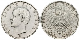 Alemania. Bavaria. Otto. 3 marcos. 1913. Munich. D. (Km-996). (Dav-467). Ag. 16,67 g. Golpecitos en el canto. EBC/EBC+. Est...30,00.