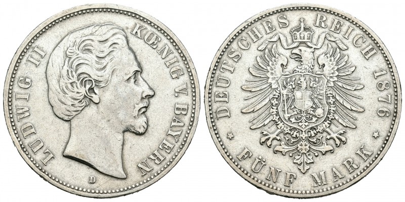Alemania. Bavaria. Ludwing II. 5 marcos. 1876. Munich. D. (Km-502). (Dav-616). A...
