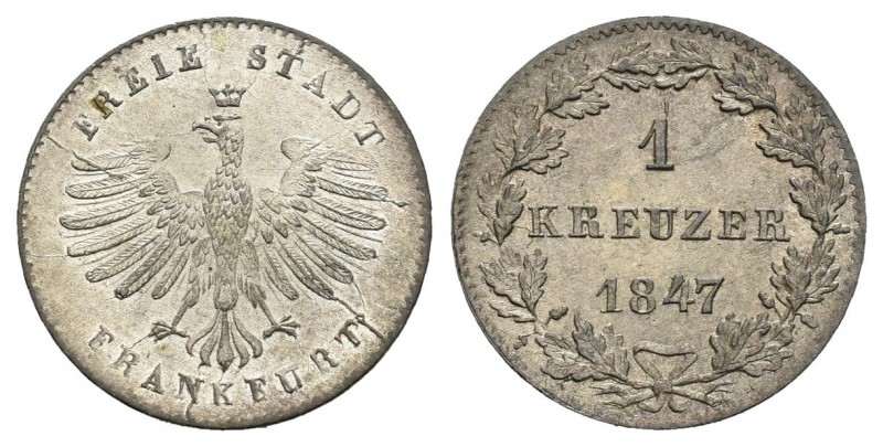 Alemania. Frankfurt am Main. Wilhelm IV. 1 kreuzer. 1847. (Km-312). Ag. 0,73 g. ...