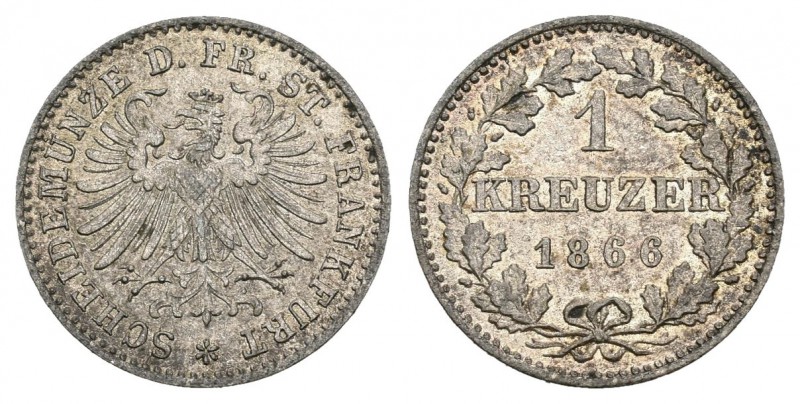 Alemania. Frankfurt am Main. Wilhelm IV. 1 kreuzer. 1866. (Km-367). Ag. 0,80 g. ...