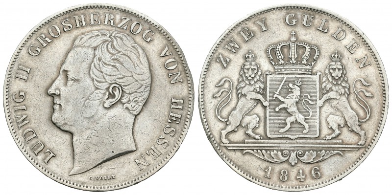 Alemania. Hesse-Cassel. Ludwig II. 2 gluden. 1846. (Km-15). (Dav-713). Ag. 21,14...