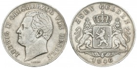 Alemania. Hesse-Cassel. Ludwig II. 2 gluden. 1846. (Km-15). (Dav-713). Ag. 21,14 g. Escasa. MBC. Est...90,00.