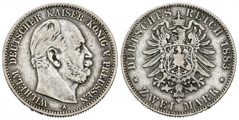 Alemania. Prussia. Wilhelm. 2 marcas. 1883. Berlín. A. (Km-506). Ag. 10,91 g. BC...